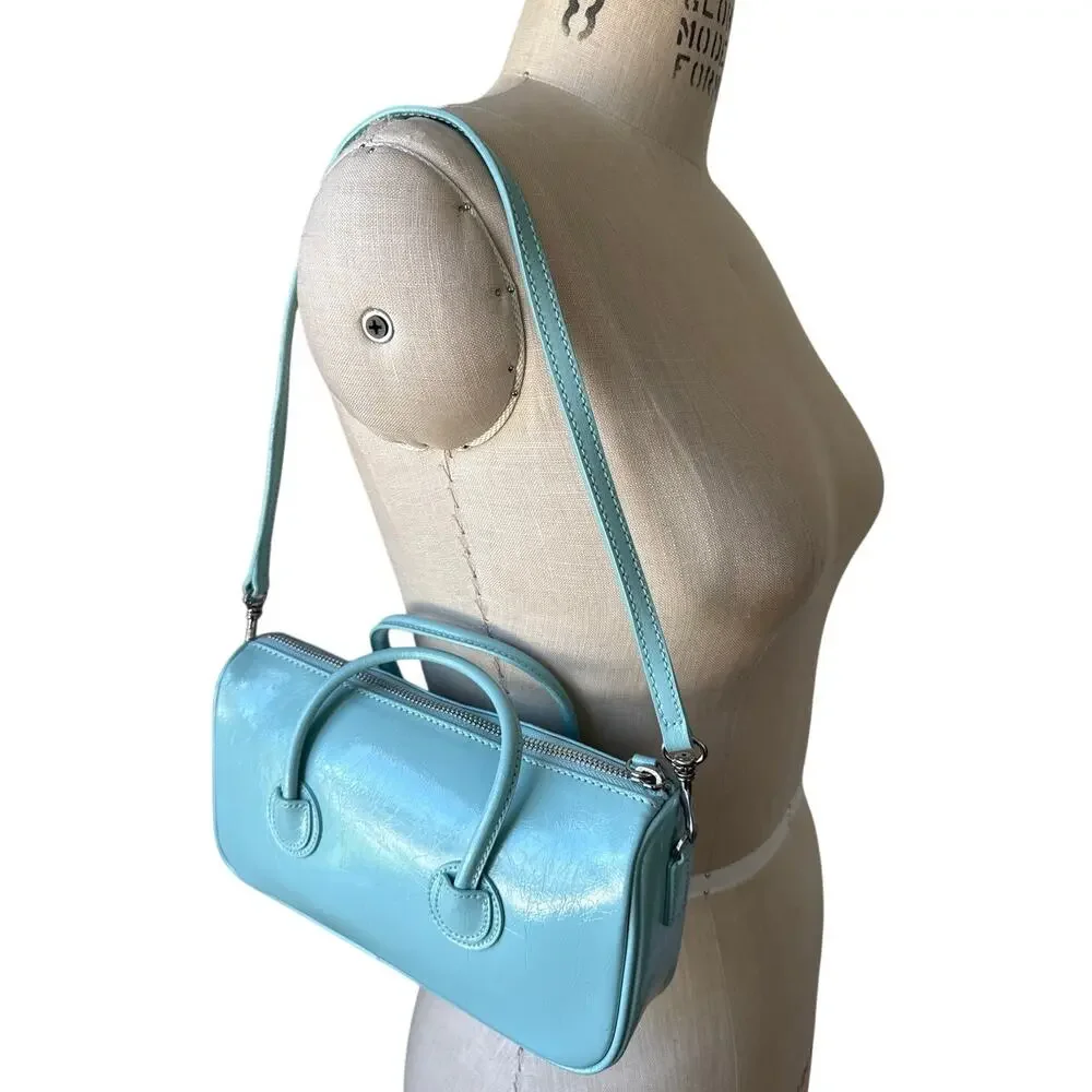 Marge Sherwood Crinkled Leather Bag in Aqua Blue Small Minimal